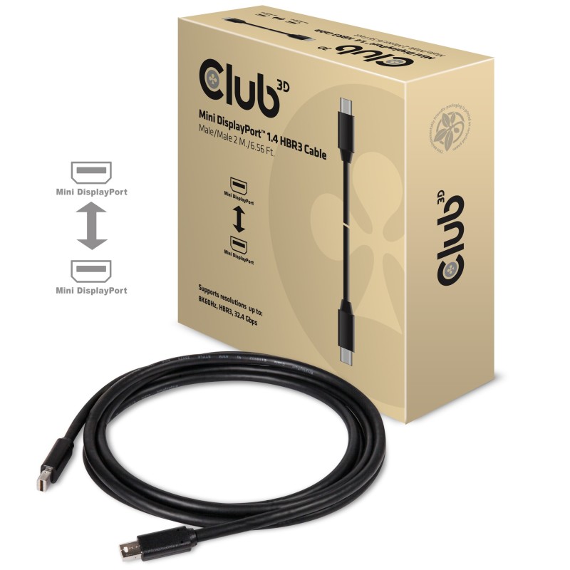 CLUB3D Mini DisplayPort 1.4 Cable HBR3 8K60Hz Male   Male 2 mtr.   6.56 Ft.