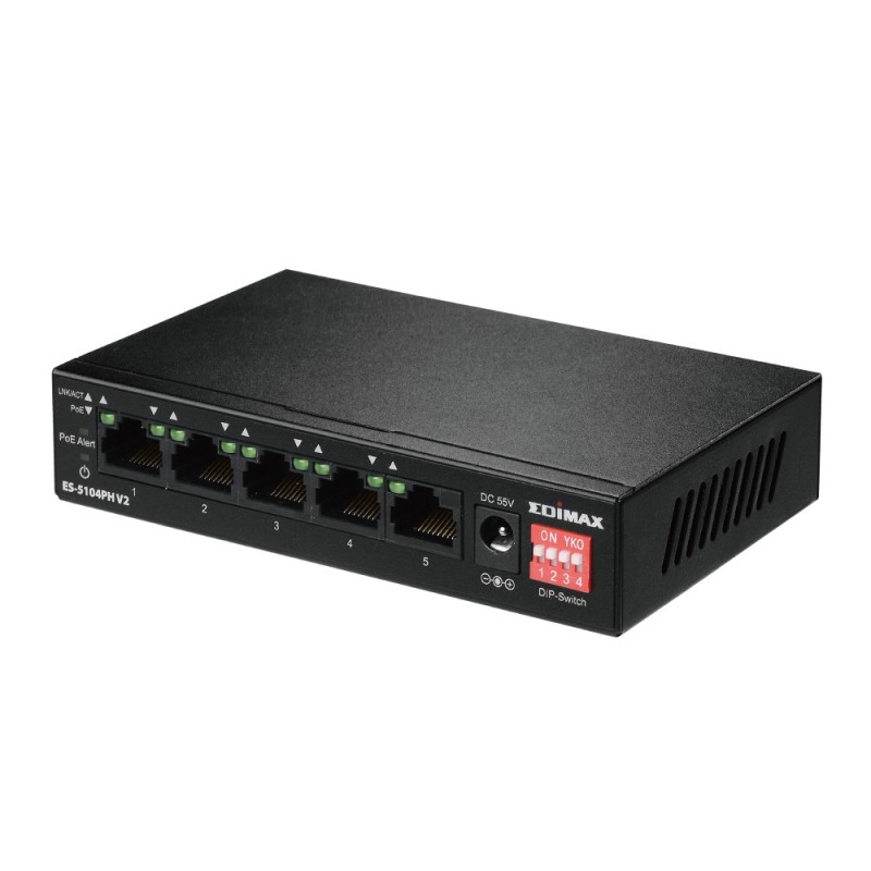 Edimax ES-5104PH V2 switch di rete Fast Ethernet (10 100) Supporto Power over Ethernet (PoE) Nero