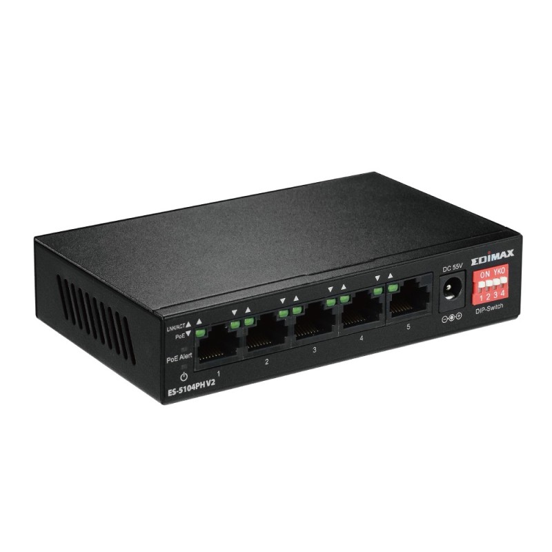 Edimax ES-5104PH V2 switch di rete Fast Ethernet (10 100) Supporto Power over Ethernet (PoE) Nero