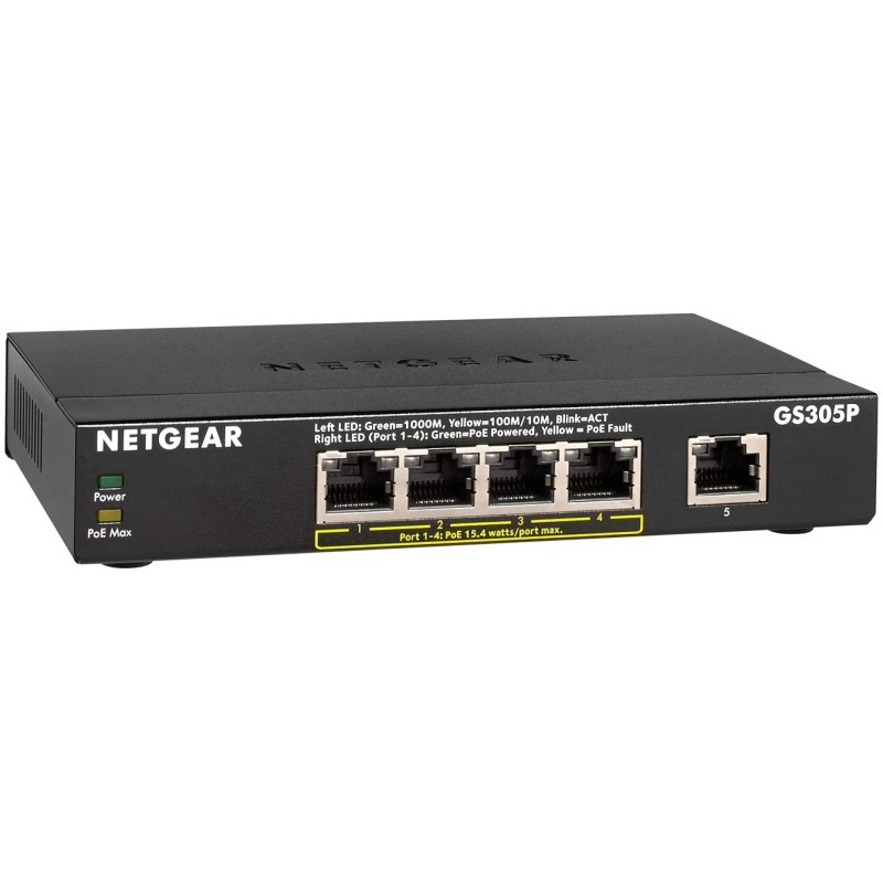 NETGEAR GS305P Non gestito Gigabit Ethernet (10 100 1000) Supporto Power over Ethernet (PoE) Nero