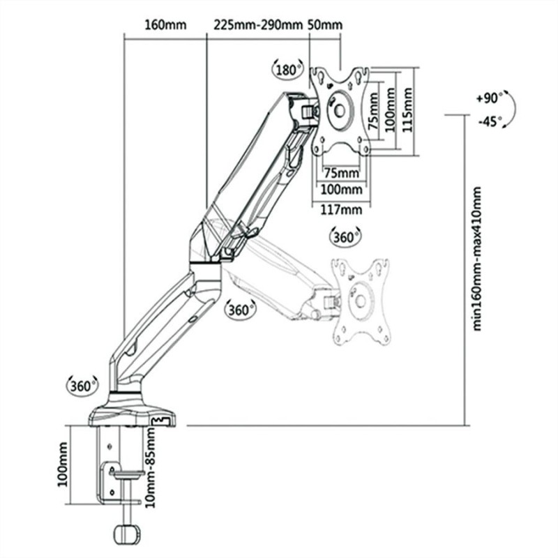 ITB RO17.99.1155 supporto da tavolo per Tv a schermo piatto 68,6 cm (27") Nero Scrivania