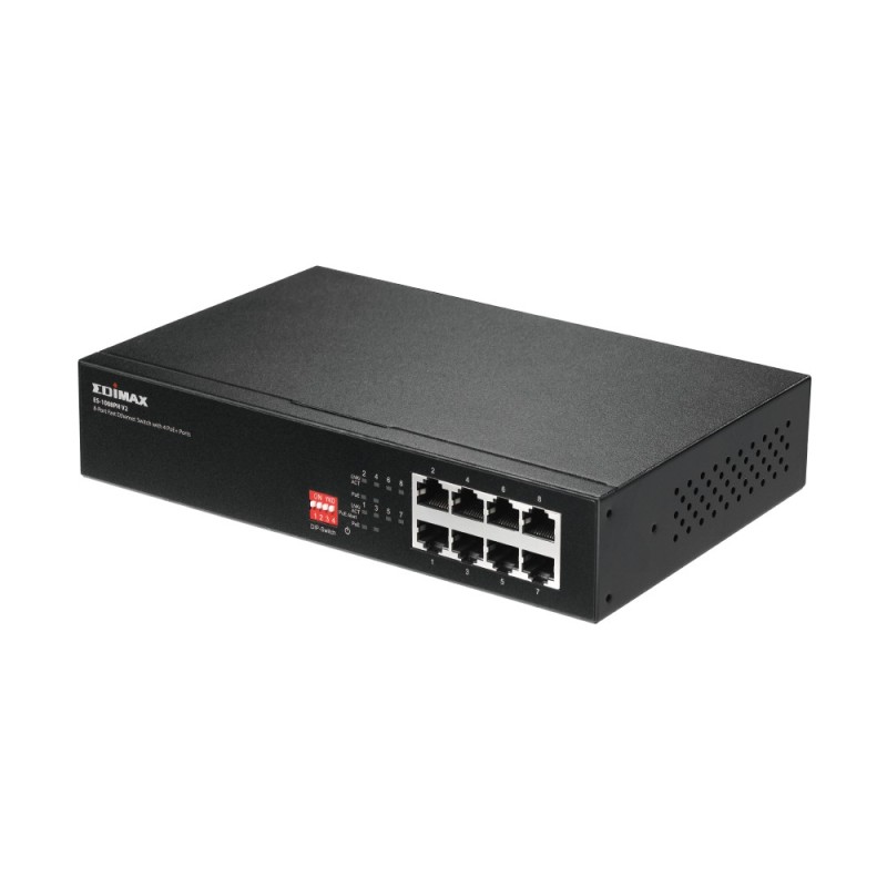 Edimax ES-1008PH V2 switch di rete Non gestito Fast Ethernet (10 100) Supporto Power over Ethernet (PoE) Nero