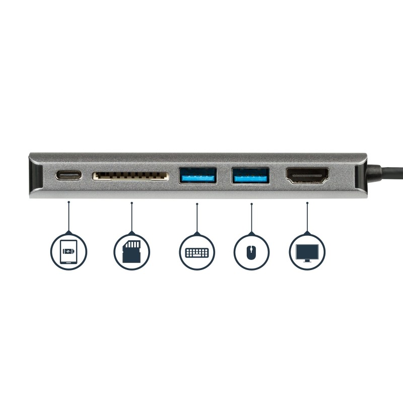 StarTech.com Adattatore Multiporta USB C, Dock USB-C Portatile con HDMI 4K, Hub 3x USB 3.0, SD SDHC, GbE, PD 60 W Pass-Through