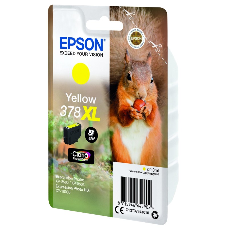 Epson Squirrel Singlepack Yellow 378XL Claria Photo HD Ink