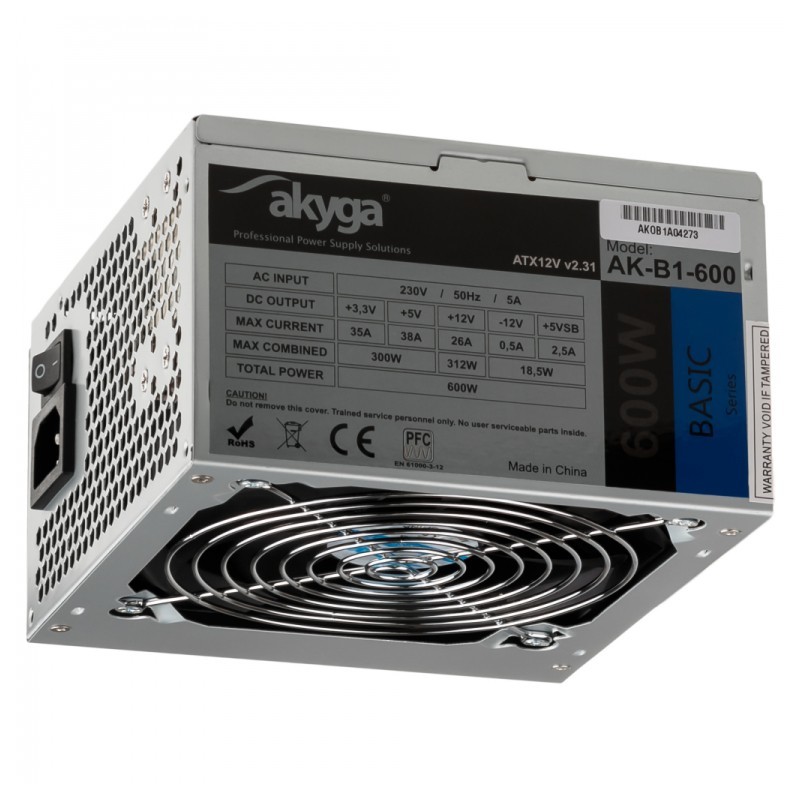 Akyga AK-B1-600 alimentatore per computer 600 W 20+4 pin ATX ATX Grigio