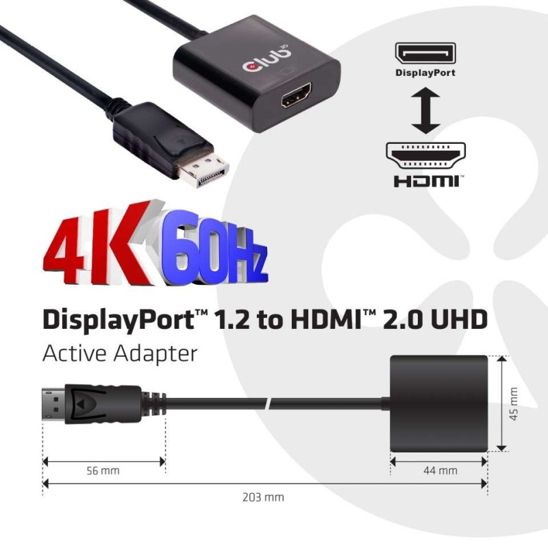 CLUB3D DisplayPort 1.2 a HDMI 2.0 UHD Adaptador Activo