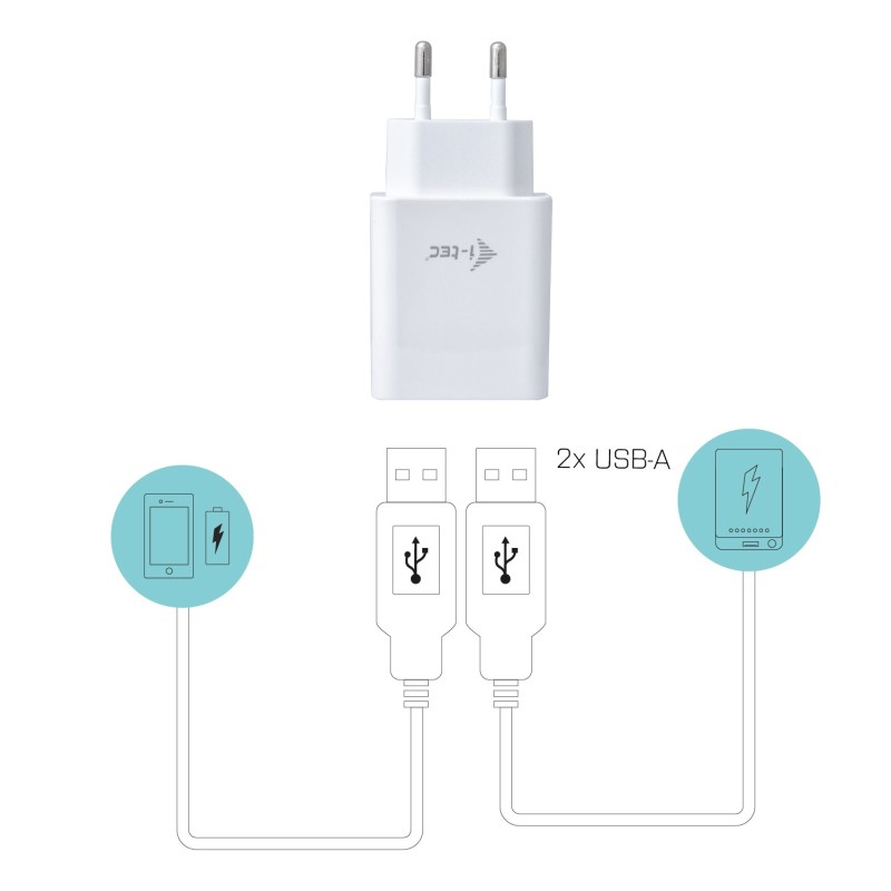 i-tec CHARGER2A4W Caricabatterie per dispositivi mobili Telefono cellulare Bianco AC Interno