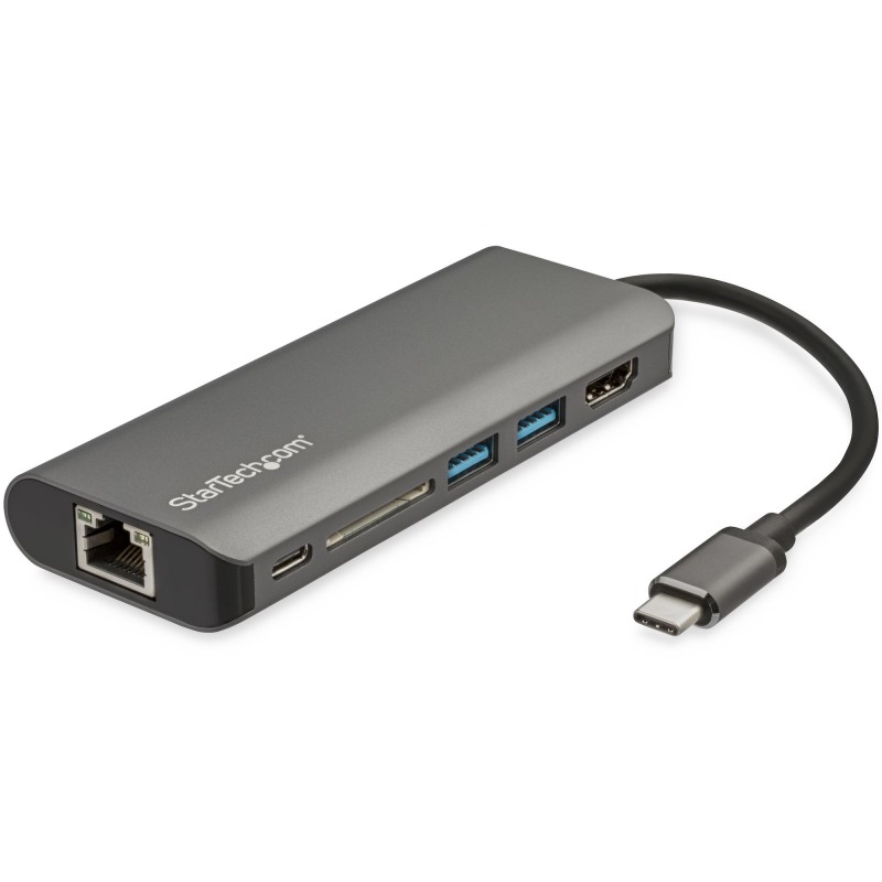 StarTech.com Adattatore multiporta USB-C - Dock da viaggio USB tipo C a HDMI 4K, 3x USB 3.0 hub, SD   SDHC, GbE, pass-through