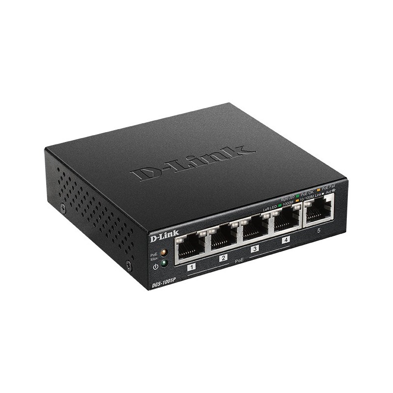 D-Link DGS-1005P Non gestito L2 Gigabit Ethernet (10 100 1000) Supporto Power over Ethernet (PoE) Nero