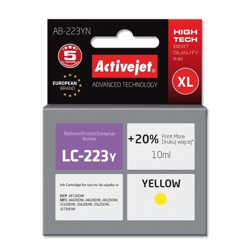 Activejet AB-223YN cartuccia d'inchiostro 1 pz Compatibile Resa elevata (XL) Giallo