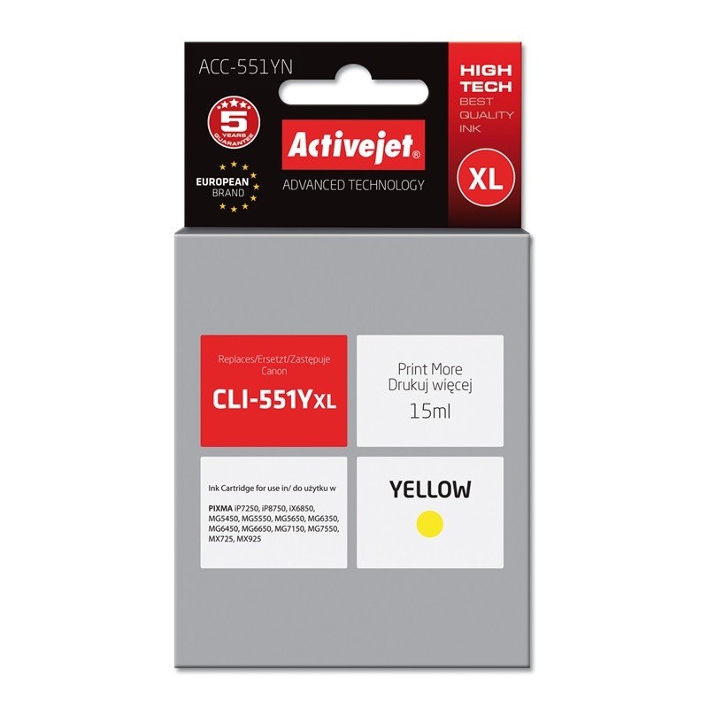 Activejet ACC-551YN cartuccia d'inchiostro 1 pz Compatibile Resa elevata (XL) Giallo