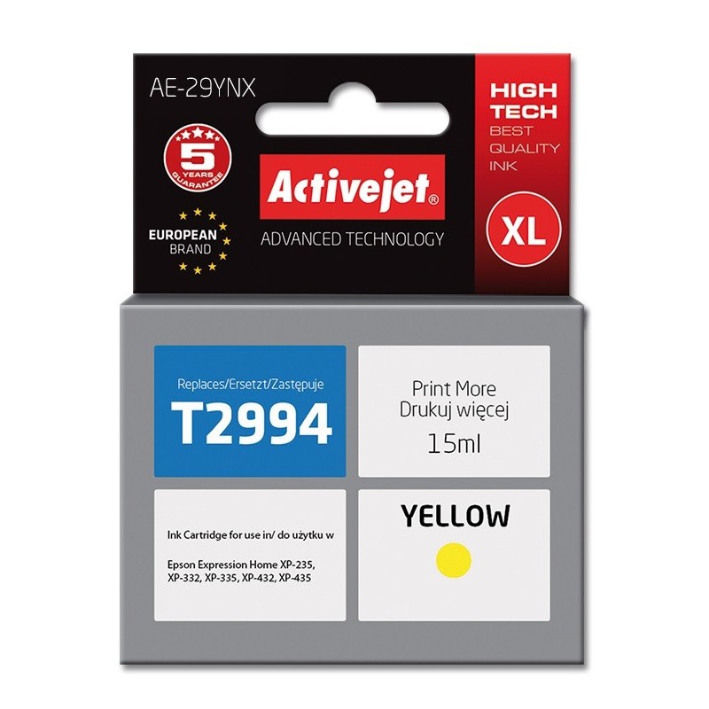 Activejet AE-29YNX cartuccia d'inchiostro 1 pz Compatibile Resa elevata (XL) Giallo