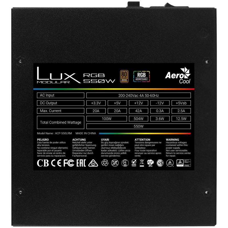 Aerocool LUX RGB 550M alimentatore per computer 550 W 20+4 pin ATX Nero