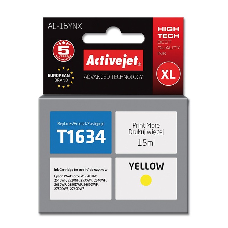 Activejet AE-16YNX cartuccia d'inchiostro 1 pz Compatibile Resa elevata (XL) Giallo