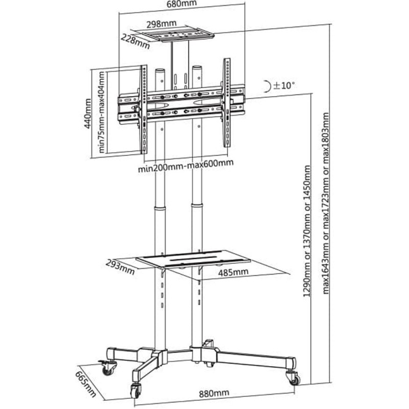 Techly Trolley da Pavimento con Mensola per TV LCD LED Plasma 37-70"