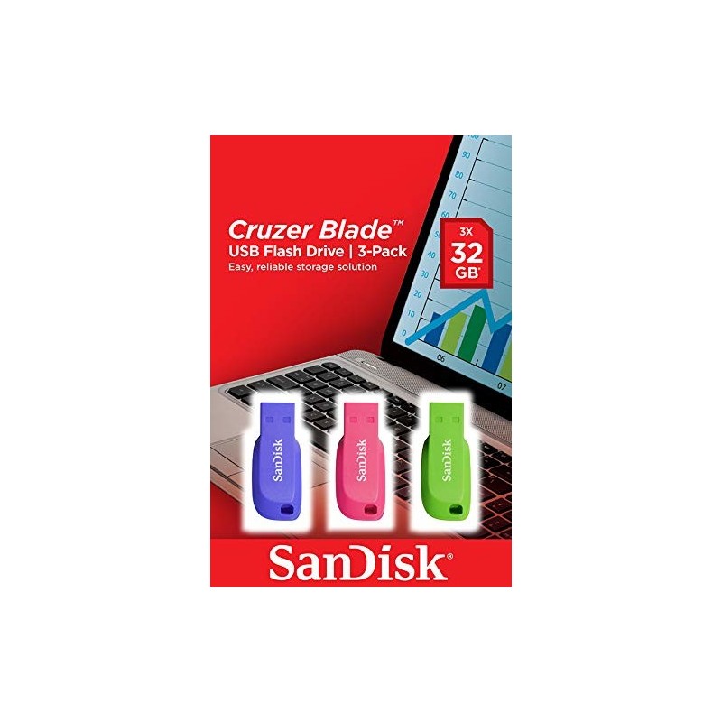 SanDisk Cruzer Blade 3x 32GB unità flash USB USB tipo A 2.0 Blu, Verde, Rosa