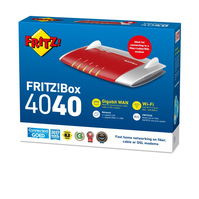 FRITZ!Box Box 4040 router wireless Gigabit Ethernet Dual-band (2.4 GHz 5 GHz) Rosso