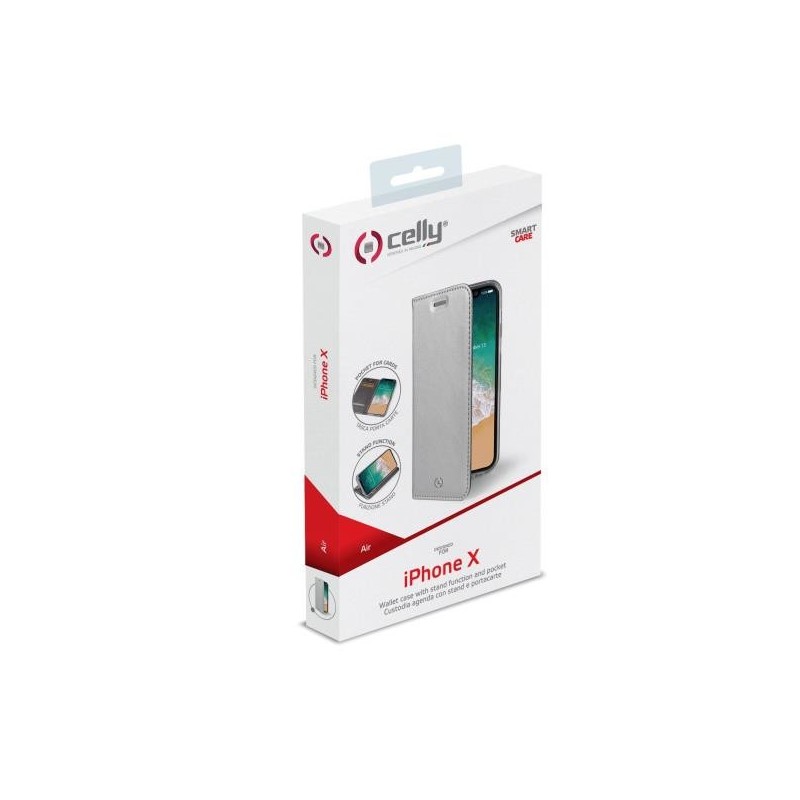 Celly Air custodia per cellulare 14,7 cm (5.8") Custodia a libro Argento