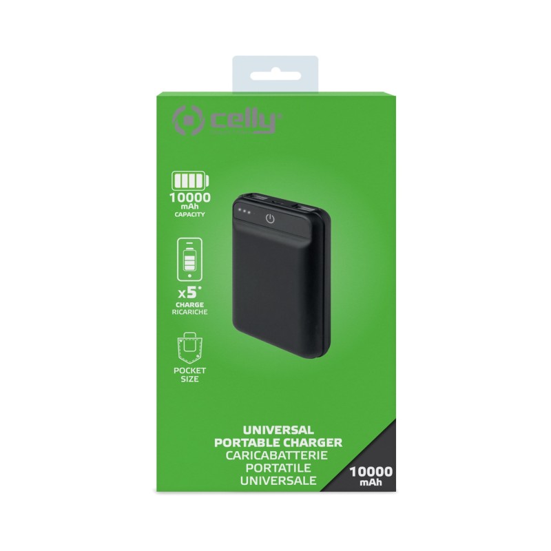 Celly PBPOCKET10000BK batteria portatile Polimeri di litio (LiPo) 10000 mAh Nero