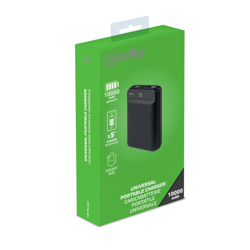 Celly PBPOCKET10000BK batteria portatile Polimeri di litio (LiPo) 10000 mAh Nero