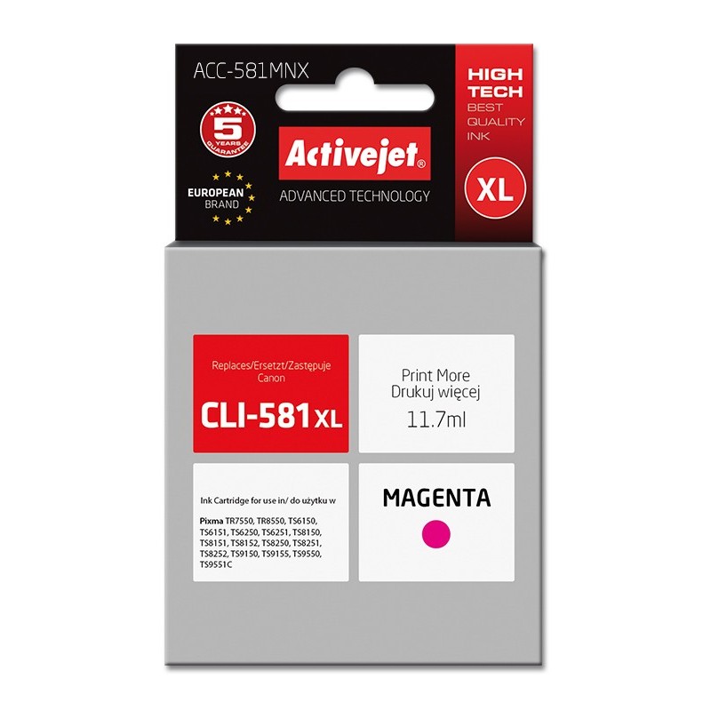 Activejet ACC-581MNX cartuccia d'inchiostro 1 pz Compatibile Resa elevata (XL) Magenta