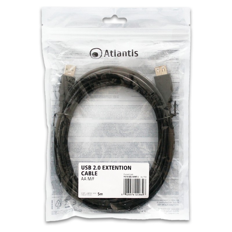 Atlantis Land P019-UB2-AAMF-5 cavo USB 5 m USB 2.0 USB A Nero