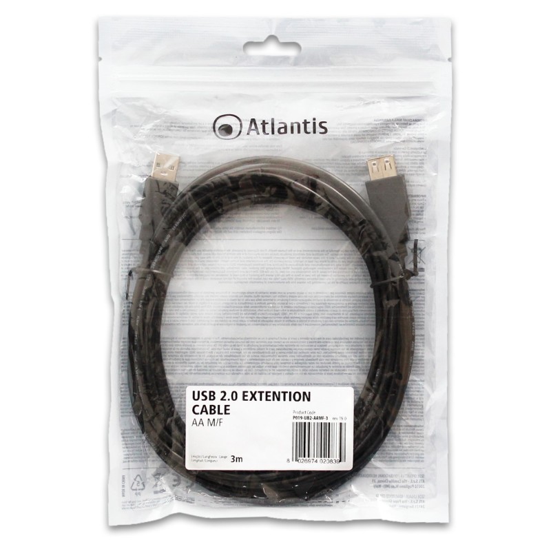 Atlantis Land P019-UB2-AAMF-3 cavo USB 3 m USB 2.0 USB A Nero