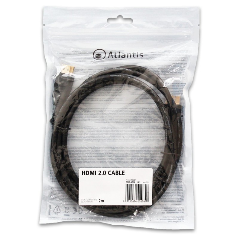 Atlantis Land P019-HDMI_20-2 cavo HDMI 2 m HDMI tipo A (Standard) Nero