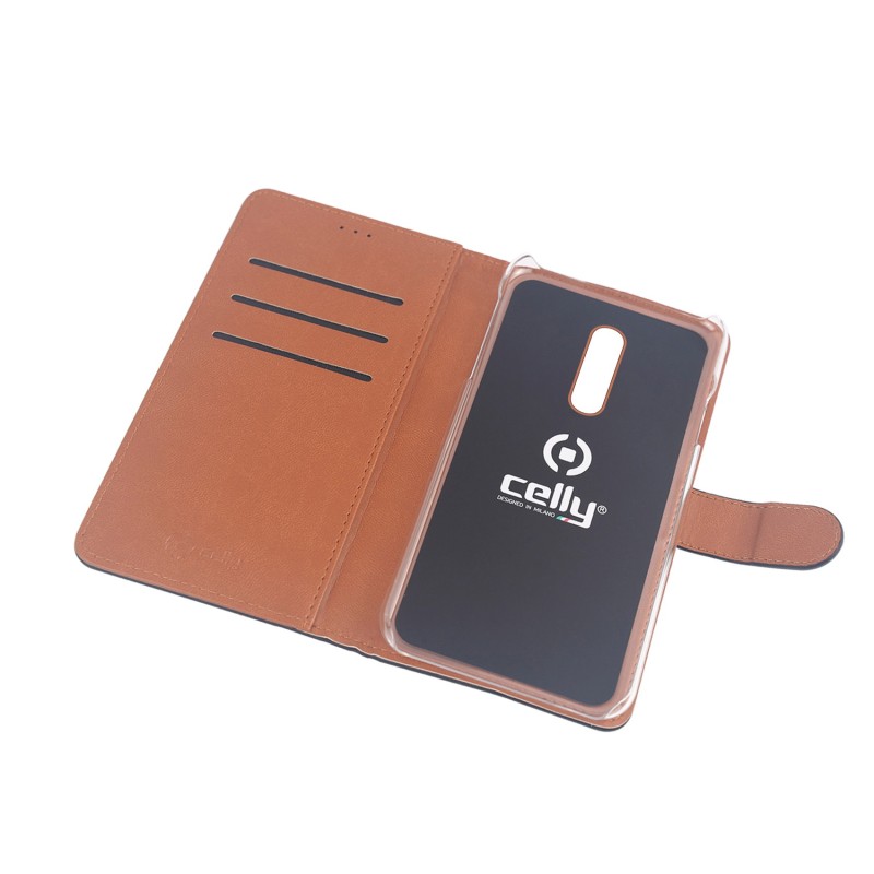 Celly Wally custodia per cellulare 14,7 cm (5.8") Custodia a libro Nero, Marrone