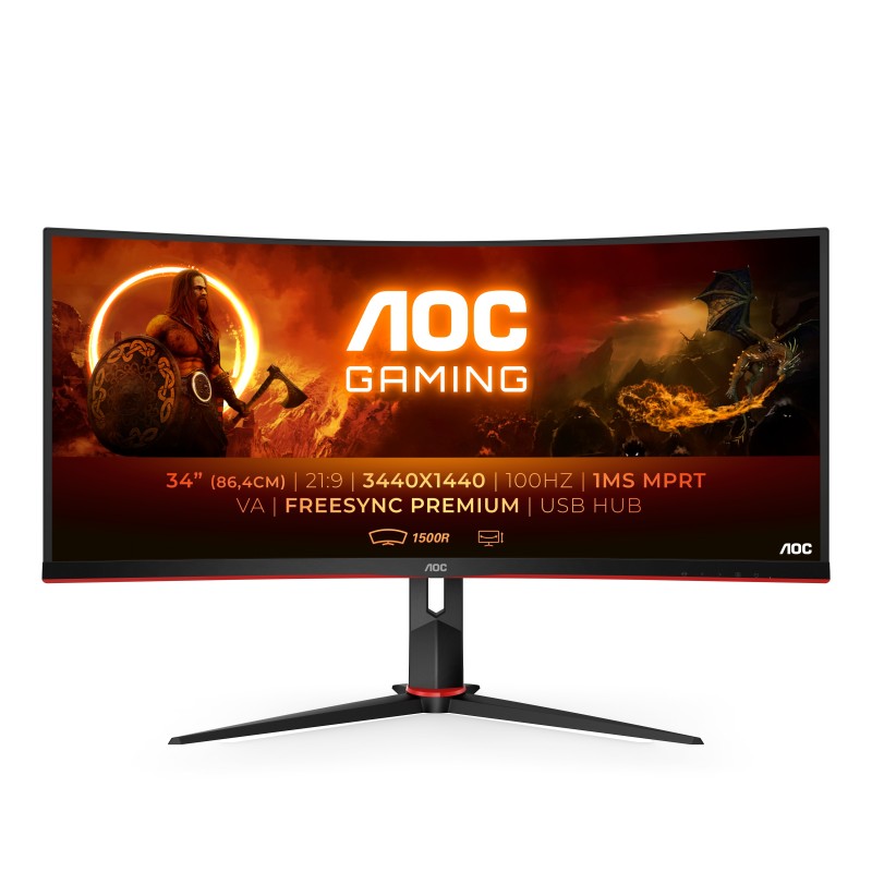 AOC G2 CU34G2 BK LED display 86,4 cm (34") 3440 x 1440 Pixel Quad HD Nero, Rosso