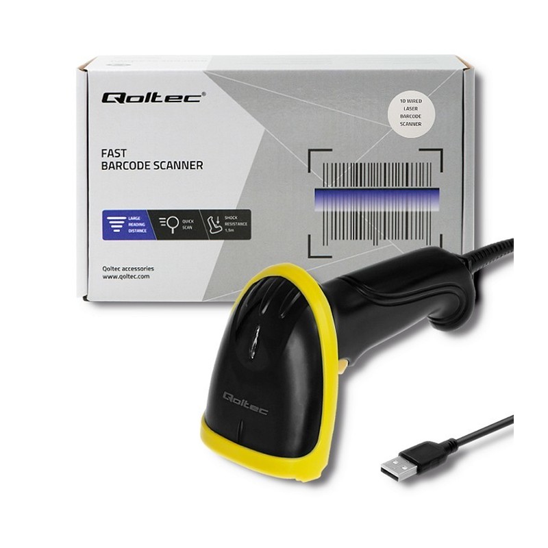 Qoltec 50860 lettore di codici a barre Lettore di codici a barre portatile 1D Laser Nero, Giallo