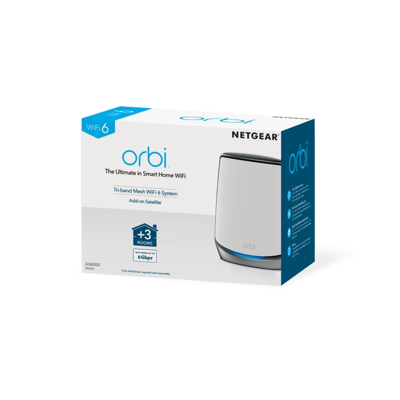 NETGEAR Orbi RBS850 AX6000 WiFi 6 Mesh Sattelite Banda tripla (2.4 GHz 5 GHz 5 GHz) Wi-Fi 6 (802.11ax) Grigio, Bianco 4 Interno