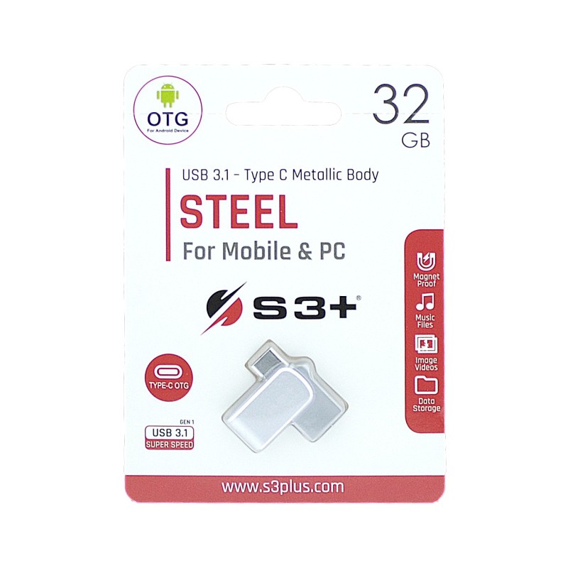 S3+ Steel unità flash USB 32 GB USB Type-A   USB Type-C 3.2 Gen 1 (3.1 Gen 1) Argento