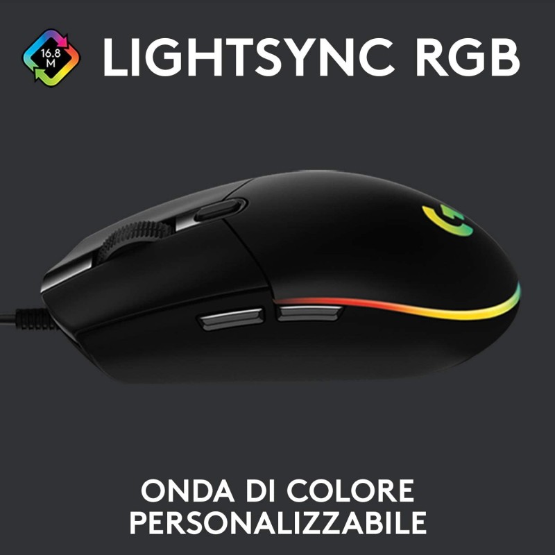 Logitech G G203 Lightsync mouse USB tipo A 8000 DPI