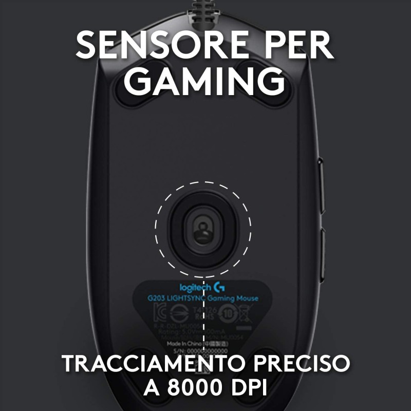 Logitech G G203 Lightsync mouse USB tipo A 8000 DPI