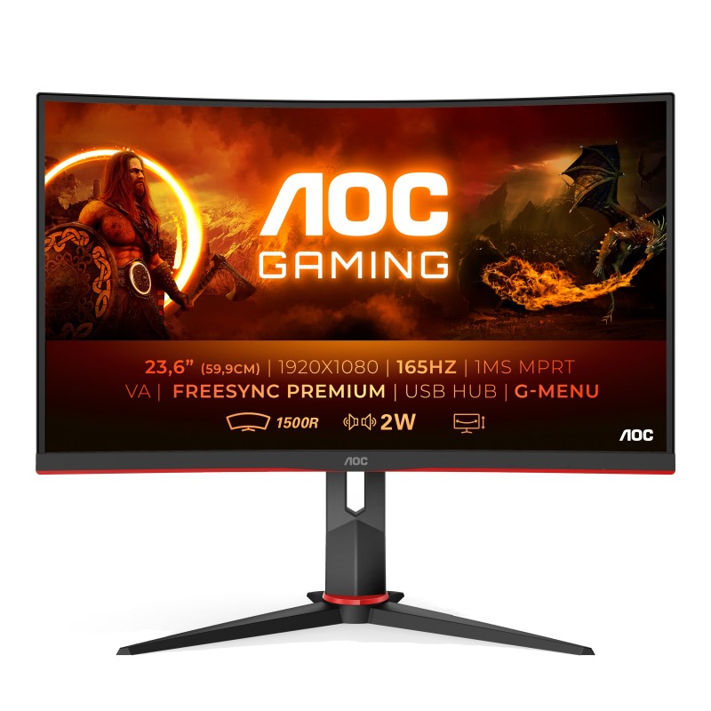 AOC G2 C24G2U BK Monitor PC 59,9 cm (23.6") 1920 x 1080 Pixel Full HD LED Nero, Rosso