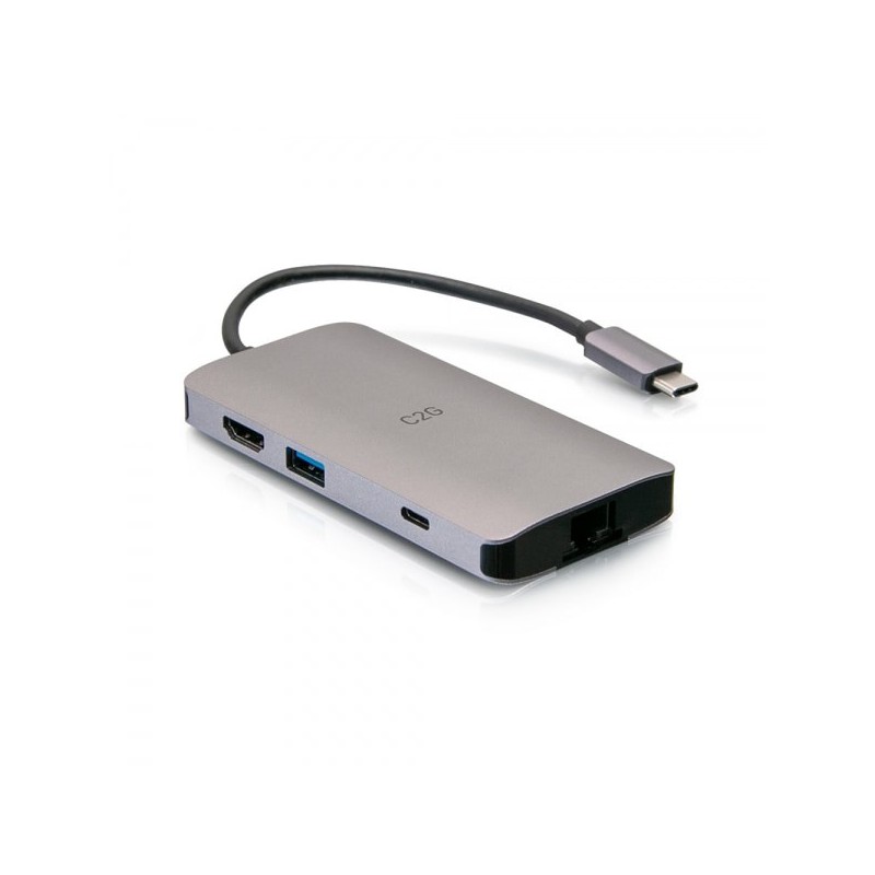 C2G Mini dock USB-C 8 in 1 con HDMI, 2 porte USB-A, Ethernet, lettore schede SD e tecnologia Power Delivery USB-C fino a 100 W