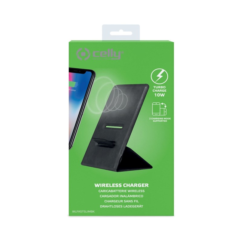 Celly WLFASTSLIMBK Caricabatterie per dispositivi mobili Nero USB Carica wireless Interno