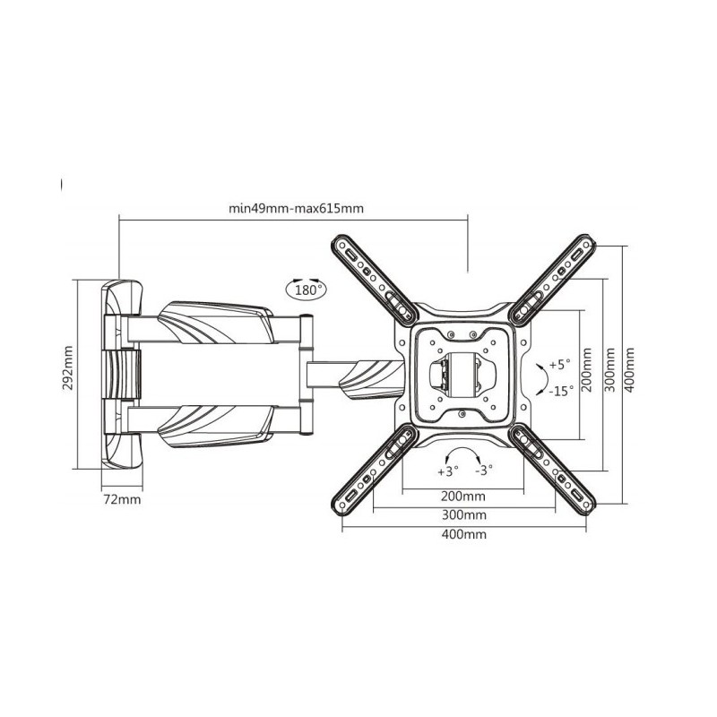 Sopar 23117 Supporto TV a parete 127 cm (50") Nero