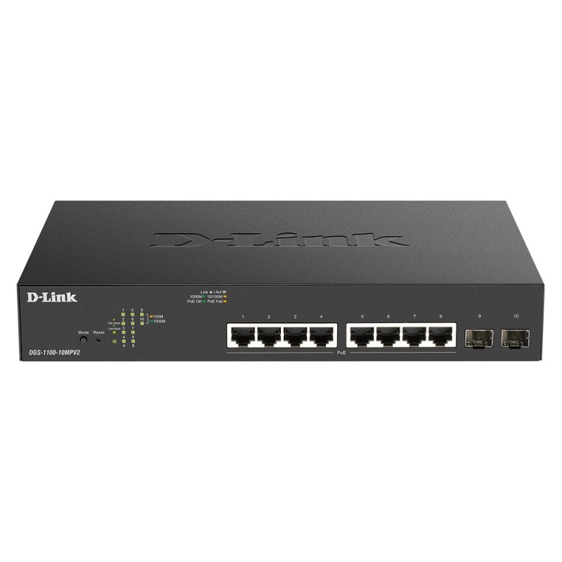 D-Link DGS-1100-10MPV2 switch di rete Gestito L2 Gigabit Ethernet (10 100 1000) Supporto Power over Ethernet (PoE) 1U Nero