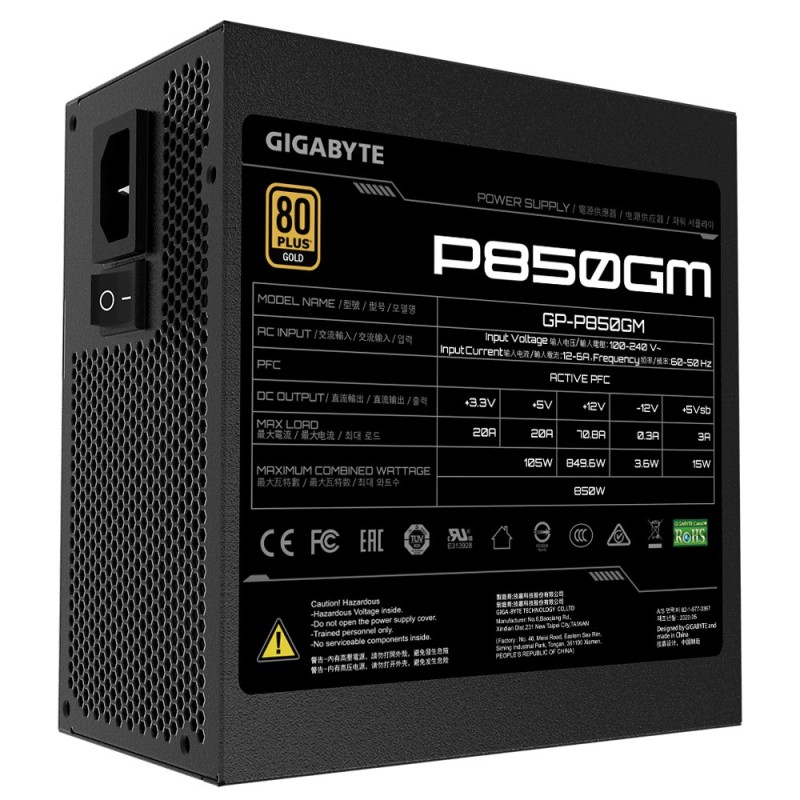 Gigabyte P850GM alimentatore per computer 850 W 20+4 pin ATX ATX Nero