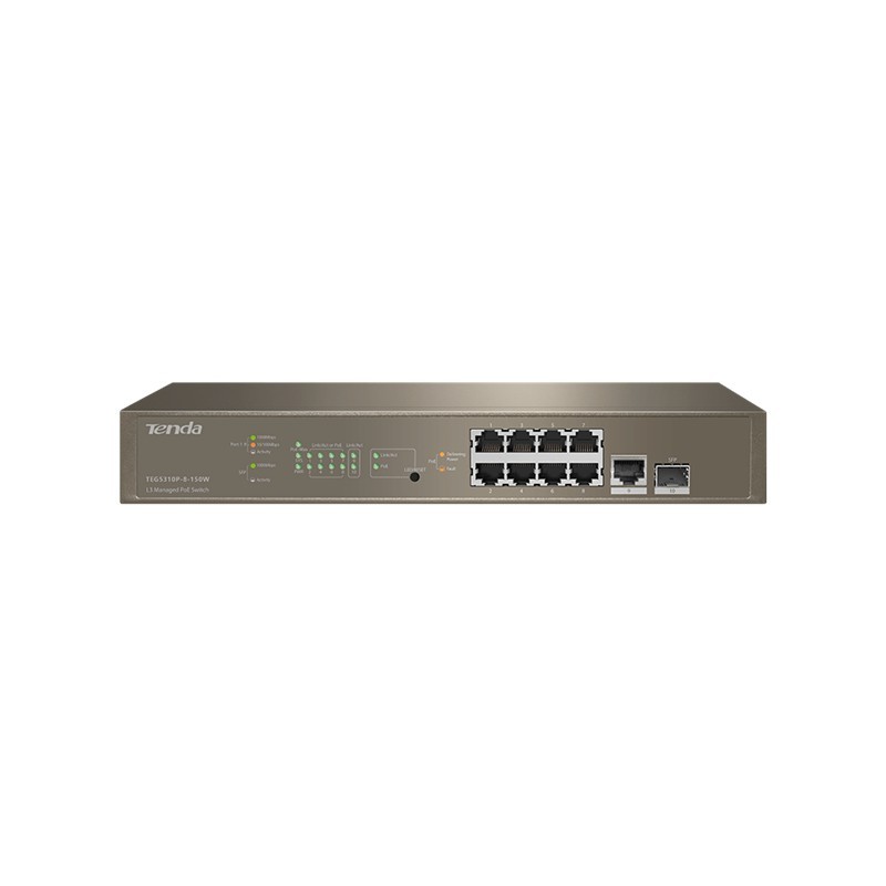 Tenda TEG5310P-8-150W switch di rete Gestito L3 Gigabit Ethernet (10 100 1000) Supporto Power over Ethernet (PoE) 1U Grigio