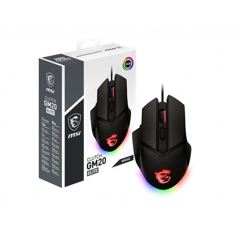 MSI Clutch GM20 Elite mouse Mano destra USB tipo A Ottico 6400 DPI