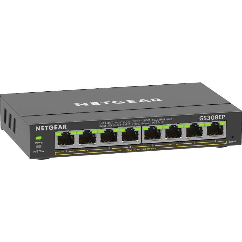 NETGEAR 8-Port Gigabit Ethernet PoE+ Plus Switch (GS308EP) Gestito L2 L3 Gigabit Ethernet (10 100 1000) Supporto Power over