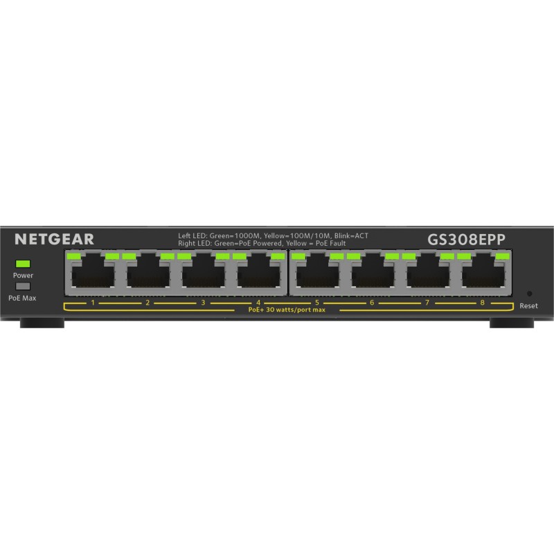 NETGEAR 8-Port Gigabit Ethernet High-Power PoE+ Plus Switch (GS308EPP) Gestito L2 L3 Gigabit Ethernet (10 100 1000) Supporto