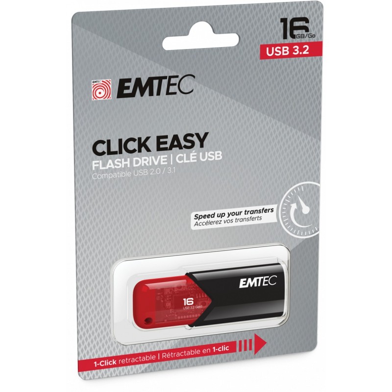 Emtec Click Easy unità flash USB 16 GB USB tipo A 3.2 Gen 2 (3.1 Gen 2) Nero, Rosso