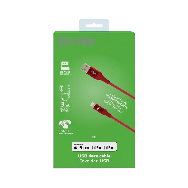 Celly USBLIGHTCOL3MRD cavo Lightning 3 m Rosso