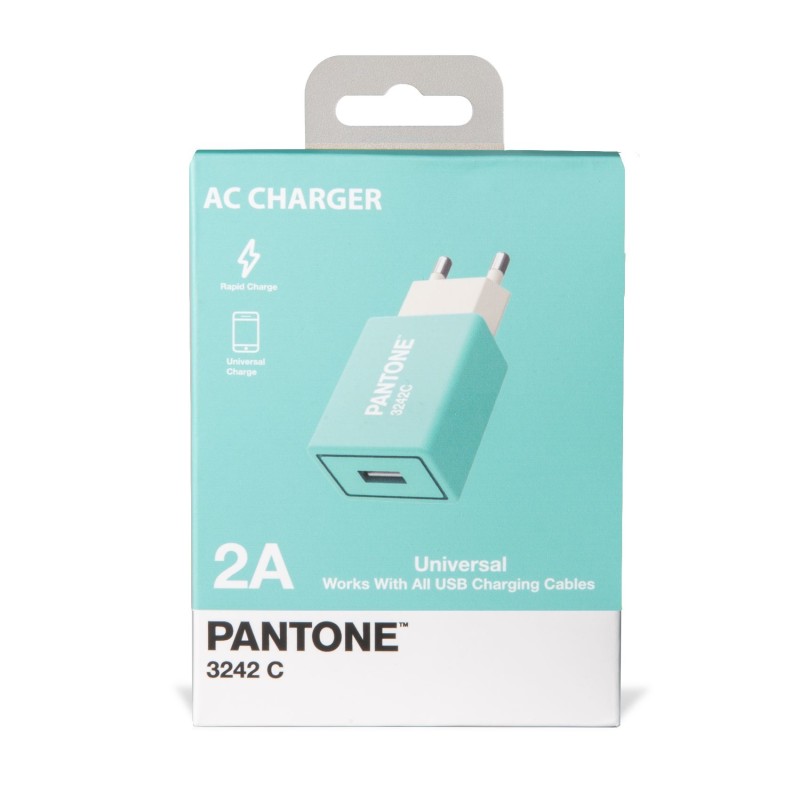 Pantone PT-AC1USBL Caricabatterie per dispositivi mobili Universale Ciano, Bianco AC Interno