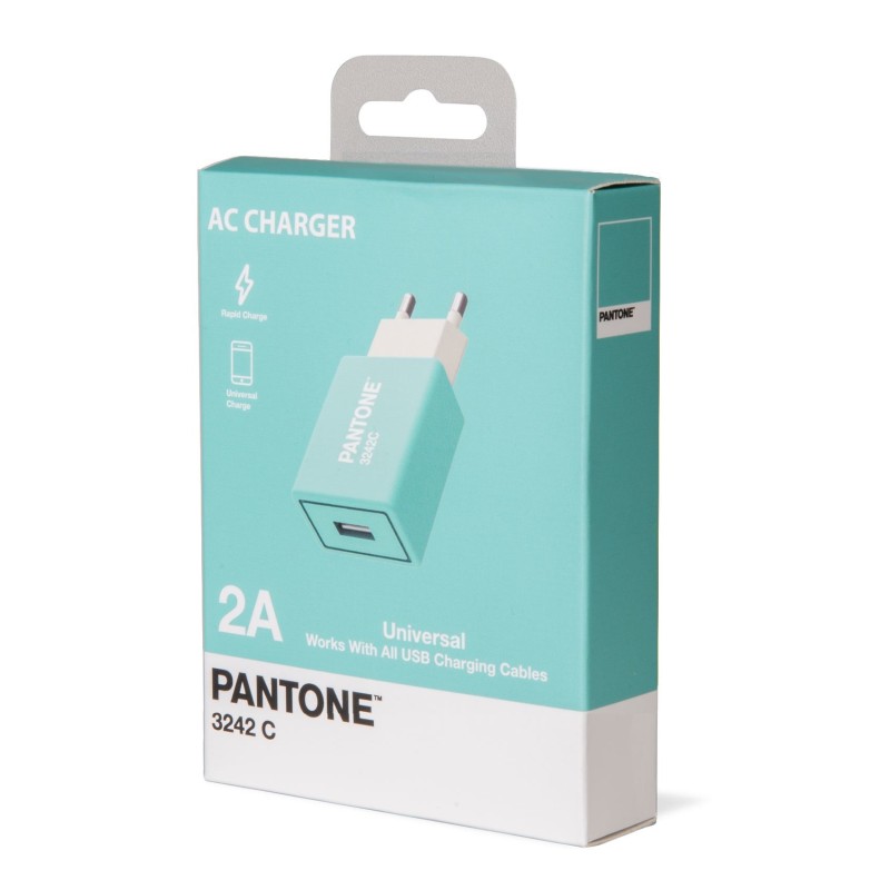 Pantone PT-AC1USBL Caricabatterie per dispositivi mobili Universale Ciano, Bianco AC Interno