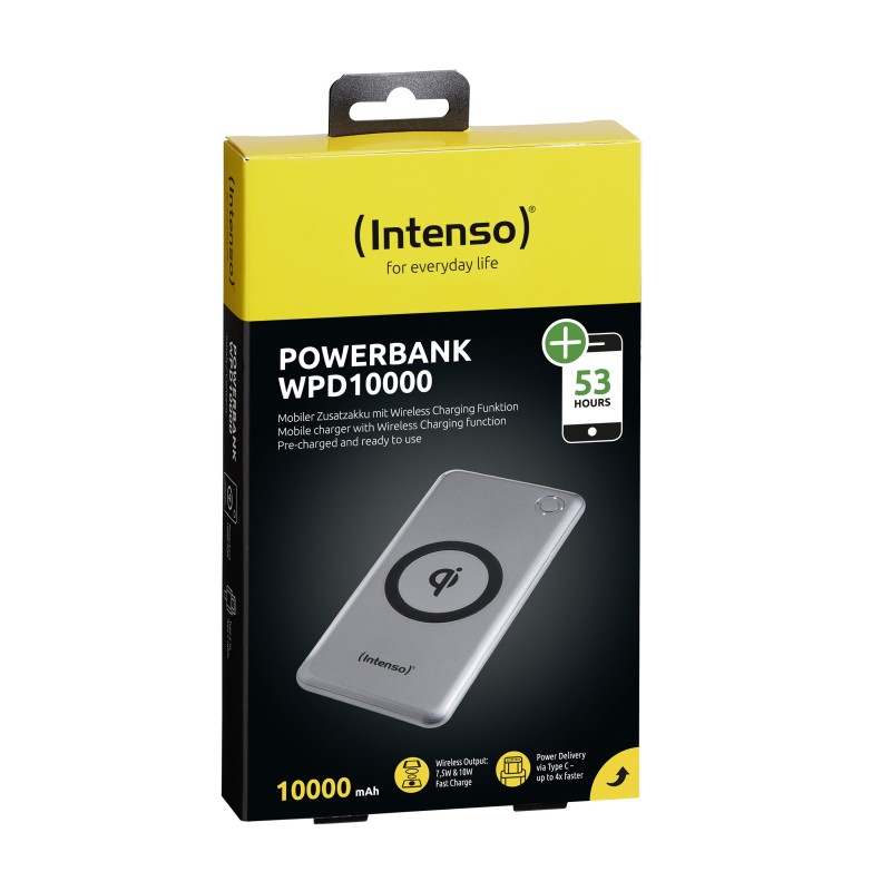 Intenso WPD10000 Polimeri di litio (LiPo) 10000 mAh Carica wireless Argento